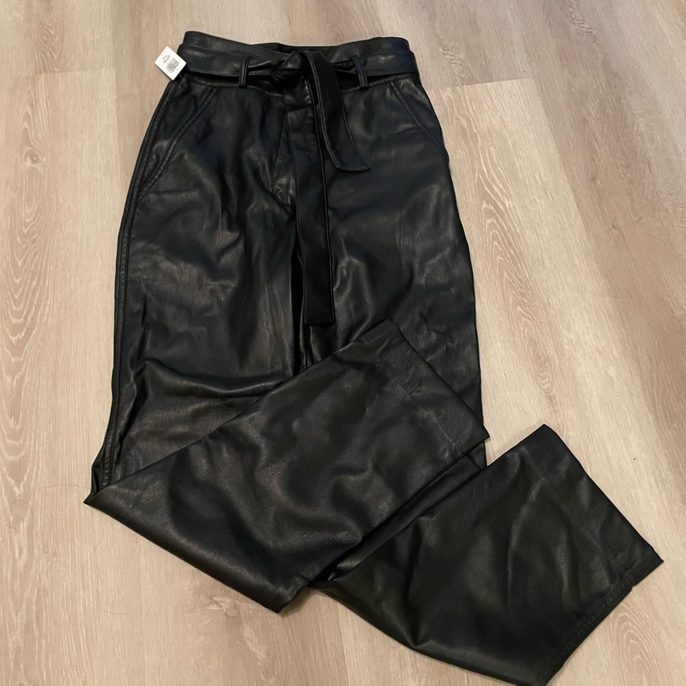 Babaton Vegan Black Straight Leg Pants with Tie NWT
